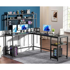 SHOWLU FASHION STORE CN L Shaped Desk with Hutch and Pegboard - 67" L Shaped Gaming Desk with LED Lights,Corner Computer Desk with Storage Shelves,Black