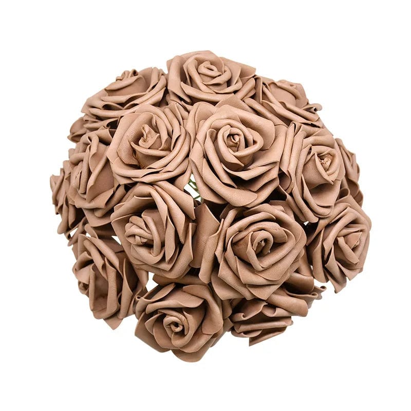 Showlu Fashion Store Coffee 24pcs 7cm White Rose Artificial PE Foam Rose Flower Wedding Decoration Bridal Bouquet Scrapbooking Craft Fake Flowers DIY Suppli