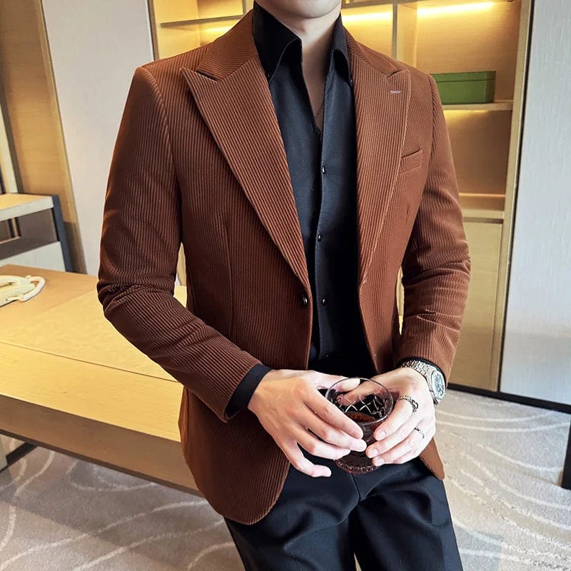 SHOWLU FASHION STORE Coffee / 4XL 83-90kg Men Corduroy Blazer Jackets Slim Fit Luxury Evening Dresses Suit Coat Wedding Prom Clothing Black Red