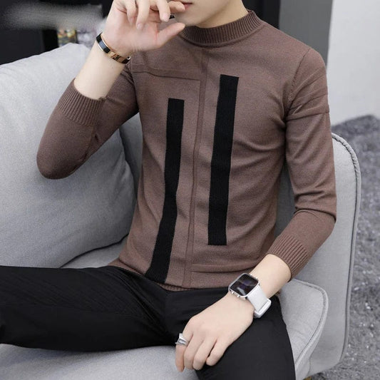 SHOWLU FASHION STORE Coffee 9972 / 2XL(65-73kg) Fashion Stand Collar Spliced Korean Sweaters Men's Clothing 2023 Autumn Winter Loose Knitted All-match Pullovers Casual Tops