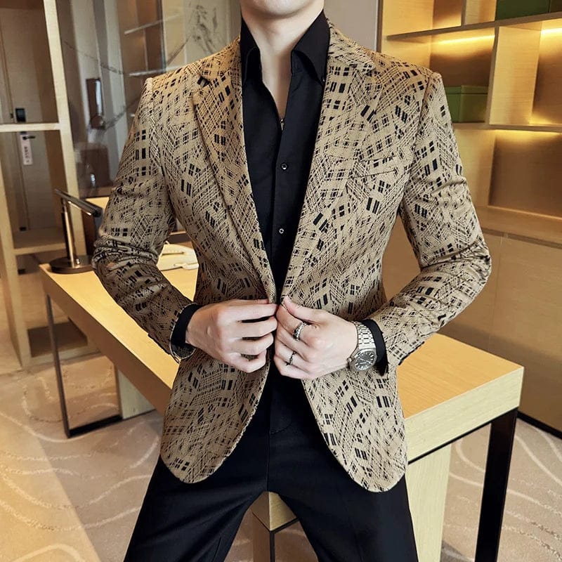 SHOWLU FASHION STORE Coffee / Asia M is US EU XXS Men's Casual and Fashionable Camouflage Checkered Suit Jacket Business Slim Fit Tailcoat Groom's Dress Jacket 4XL-M Blazer