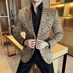 SHOWLU FASHION STORE Coffee / Asia M is US EU XXS Men's Casual and Fashionable Camouflage Checkered Suit Jacket Business Slim Fit Tailcoat Groom's Dress Jacket 4XL-M Blazer