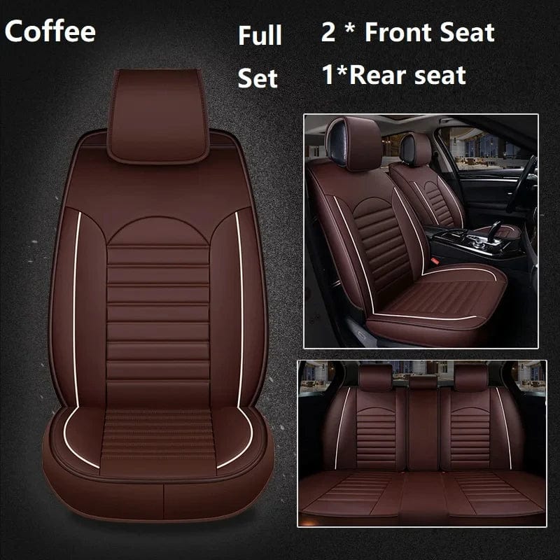  Showlu Fashion Store Coffee -Full SET Luxury Quality Leather Car Seat Cover Comfortable  Four Seasons Universal Front/ Rear/ Full Set Cover Cushion Car Seat Protector