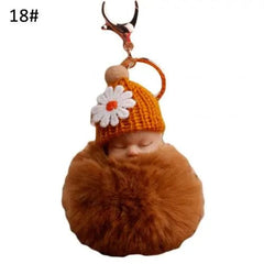 SHOWLU FASHION STORE Coffee / United States Cute Pompom Sleeping Baby Keychain Fluffy Plush Doll Keychains Women Girl Bags Keyrings Cars Key Ring Gift Charming Decor