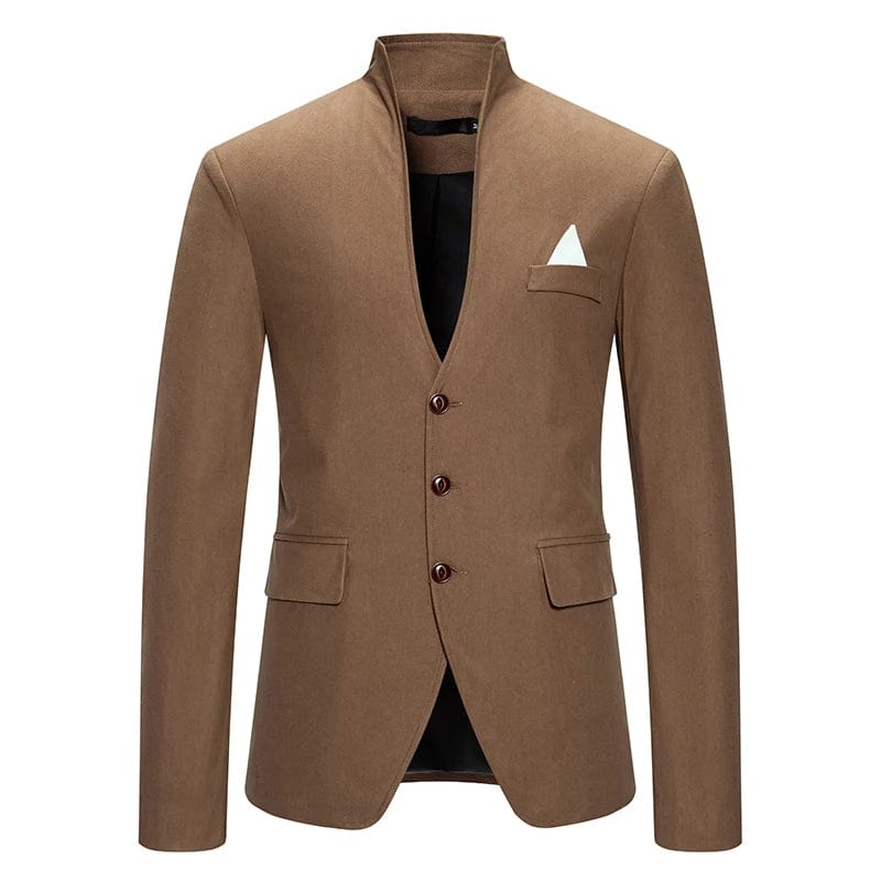 SHOWLU FASHION STORE coffee / XXXL Blazer Men's Fashion Gentleman Solid Color Comfortable Business Color Matching with Standing Collar Wedding Casual Slim Suit