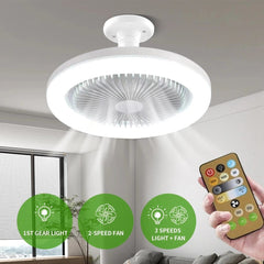 Showlu Fashion Store Cold White Ceiling Fans With Remote Control and Light LED Lamp Fan E27 Converter Base Smart Silent Ceiling Fans For Bedroom Living Room