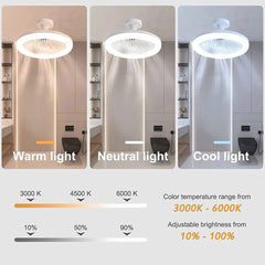 Showlu Fashion Store Cold White Ceiling Fans With Remote Control and Light LED Lamp Fan E27 Converter Base Smart Silent Ceiling Fans For Bedroom Living Room