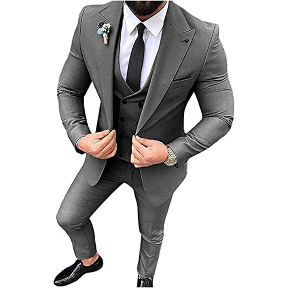 Showlu Fashion Store color as photo / 5XL(EU60) / CHINA 2022 Men Suits for Wedding Party Business And Casual Suit Peak Lapel 3 Piece （Blazer + Vest + Pants）Slim Fit  Costume Homme