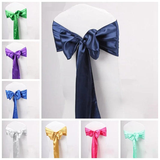  Showlu Fashion Store Colourful Satin Chair Sash Wedding Decoration Bow Tie Knot Band Birthday Party Hotel Show Shiny Colour Luxury Design