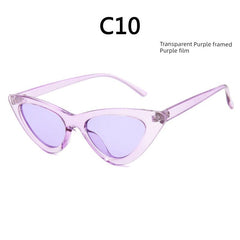  Showlu Fashion Store Complimentary mirror cloth / C10(Transparent Purple frame purple lens) Retro Cat Eye Leopard Print Frame Sunglasses European and American Ladies Small Frame Sunglasses Internet Celebrity Same Hong Kong Style Glasses UV400