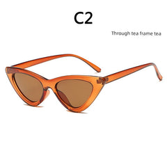  Showlu Fashion Store Complimentary mirror cloth / C2(Tea Frame Tea Lens) Retro Cat Eye Leopard Print Frame Sunglasses European and American Ladies Small Frame Sunglasses Internet Celebrity Same Hong Kong Style Glasses UV400