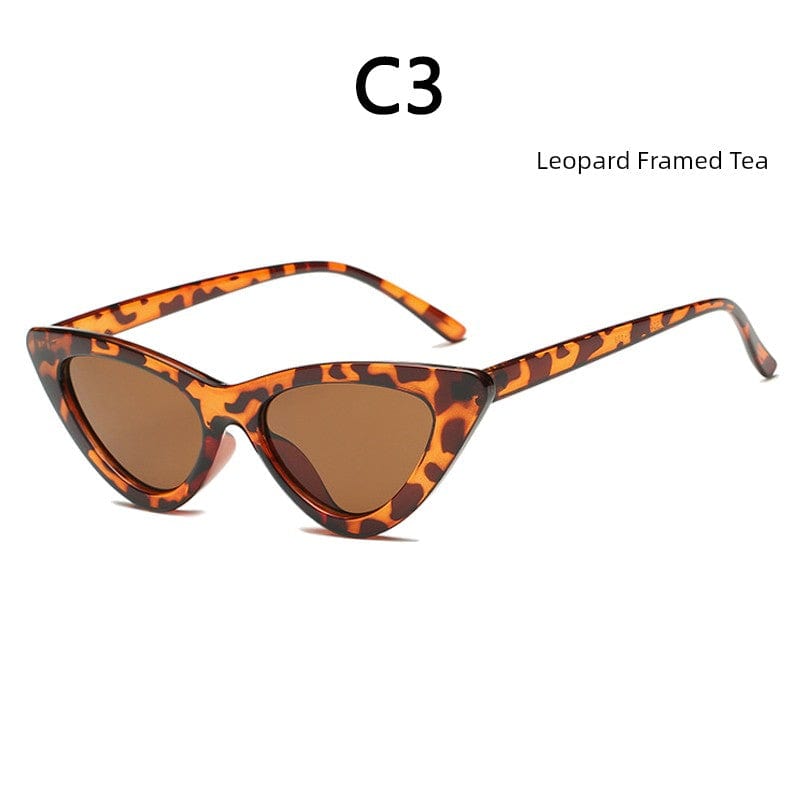  Showlu Fashion Store Complimentary mirror cloth / C3(Leopard Frame Tea Lenses) Retro Cat Eye Leopard Print Frame Sunglasses European and American Ladies Small Frame Sunglasses Internet Celebrity Same Hong Kong Style Glasses UV400