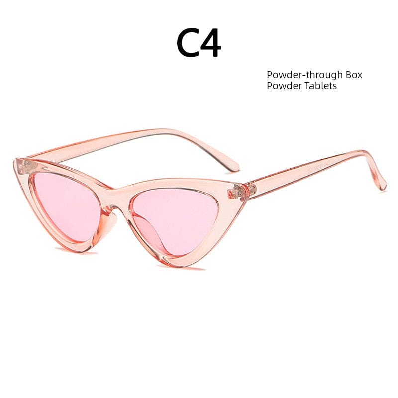  Showlu Fashion Store Complimentary mirror cloth / C4(Powder Frame Powder Lenses) Retro Cat Eye Leopard Print Frame Sunglasses European and American Ladies Small Frame Sunglasses Internet Celebrity Same Hong Kong Style Glasses UV400