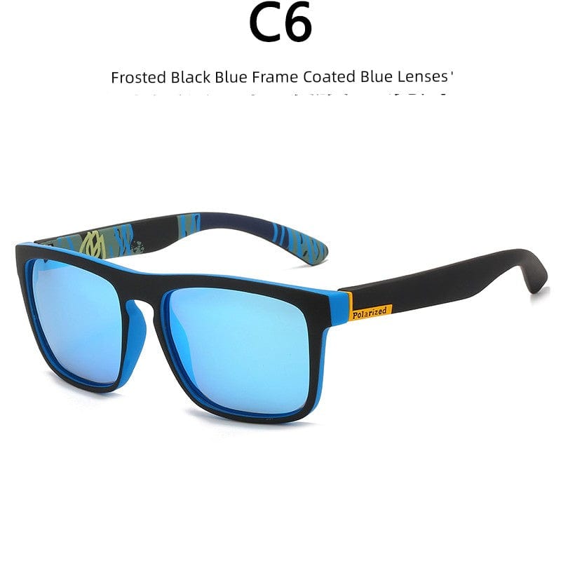  Showlu Fashion Store Complimentary mirror cloth / C6 matte black blue frame coated blue lens Square Polarized Polarized Sunglasses Men's and Women's Outdoor Protective Sunglasses Men's Driving Glasses Colorful Glasses Legs