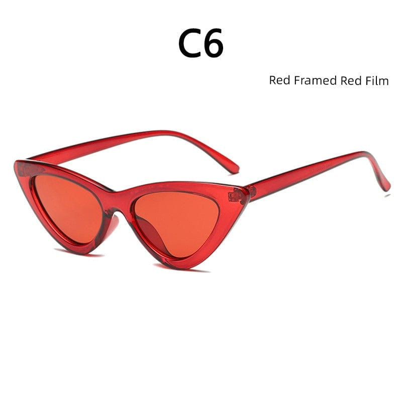  Showlu Fashion Store Complimentary mirror cloth / C6(Translent red frame red lens) Retro Cat Eye Leopard Print Frame Sunglasses European and American Ladies Small Frame Sunglasses Internet Celebrity Same Hong Kong Style Glasses UV400