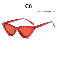  Showlu Fashion Store Complimentary mirror cloth / C6(Translent red frame red lens) Retro Cat Eye Leopard Print Frame Sunglasses European and American Ladies Small Frame Sunglasses Internet Celebrity Same Hong Kong Style Glasses UV400