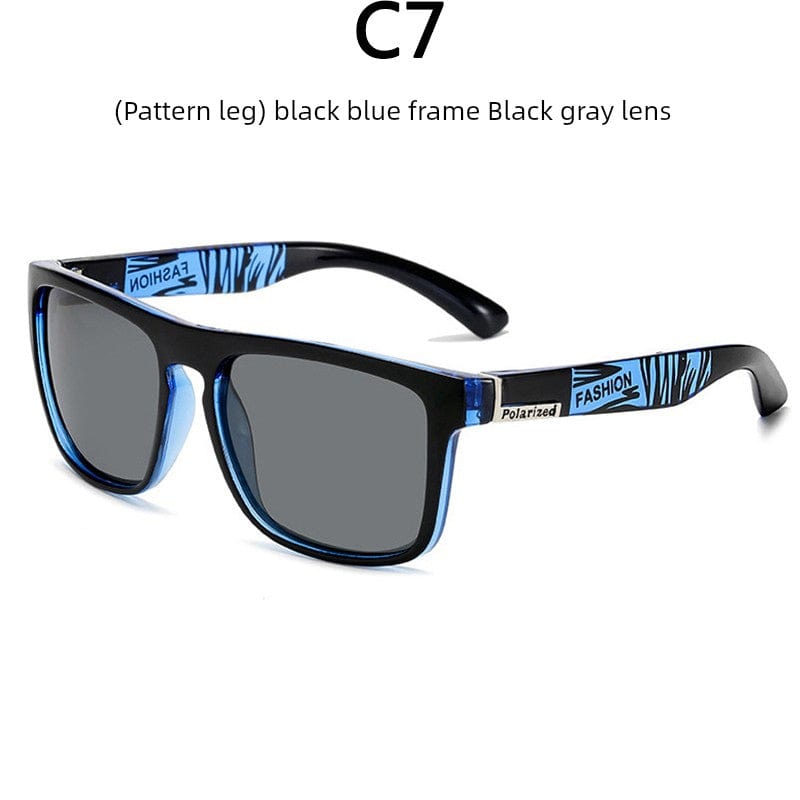  Showlu Fashion Store Complimentary mirror cloth / C7 (patterned leg) black blue frame Black gray lens Square Polarized Polarized Sunglasses Men's and Women's Outdoor Protective Sunglasses Men's Driving Glasses Colorful Glasses Legs