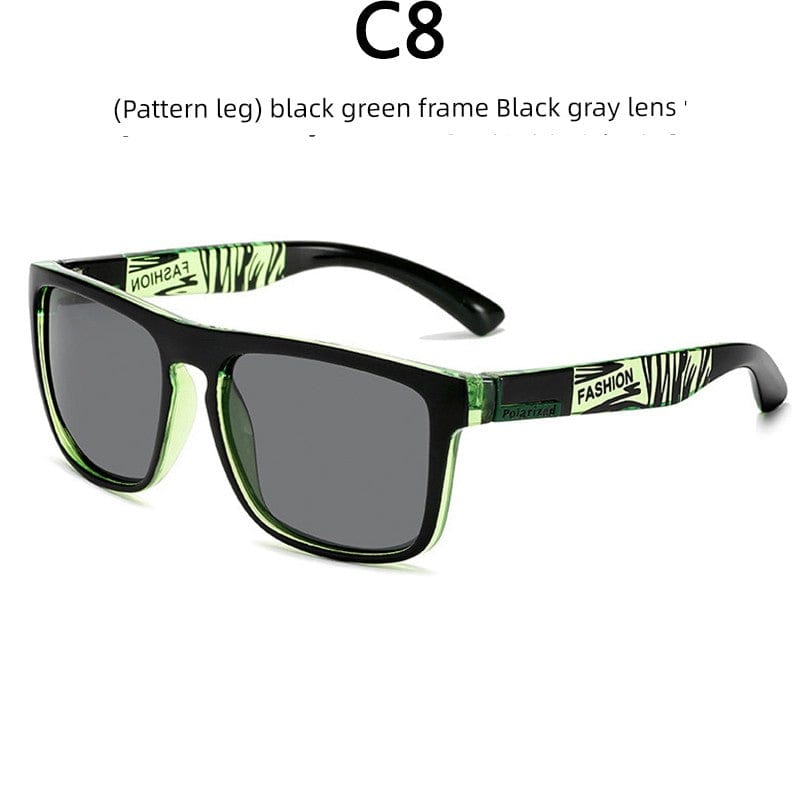  Showlu Fashion Store Complimentary mirror cloth / C8 (patterned leg) black green frame Black gray lens Square Polarized Polarized Sunglasses Men's and Women's Outdoor Protective Sunglasses Men's Driving Glasses Colorful Glasses Legs