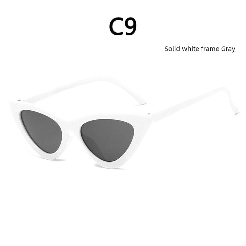  Showlu Fashion Store Complimentary mirror cloth / C9(Solid white frame gray lens) Retro Cat Eye Leopard Print Frame Sunglasses European and American Ladies Small Frame Sunglasses Internet Celebrity Same Hong Kong Style Glasses UV400