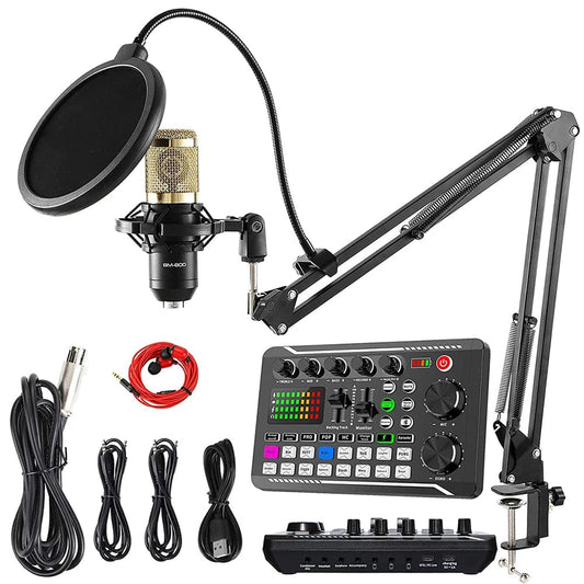 SHOWLU FASHION STORE Condenser Mic with Live Sound Card Kit,Podcast Equipment Bundle with Voice Changer and Mixer Functions for PC Smartphone