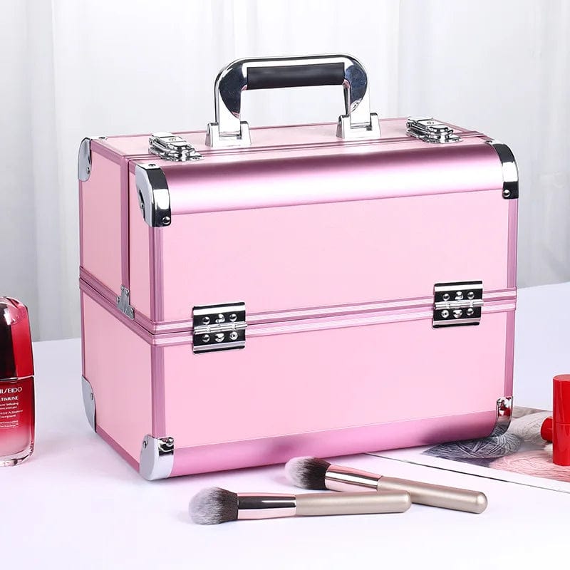  Showlu Fashion Store Coral Red New Professional Aluminum Alloy Cosmetic Box Hairdressing Cosmetology  Toolbox Patterned Embroidery Manicure Toolkits