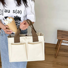 SHOWLU FASHION STORE Creamy-white Japanese Style High Quality Canvas Bags For Women Multipockets Mommy Bag Outdoor Handbags Large-capacity Crossbody Bags Tote Bag