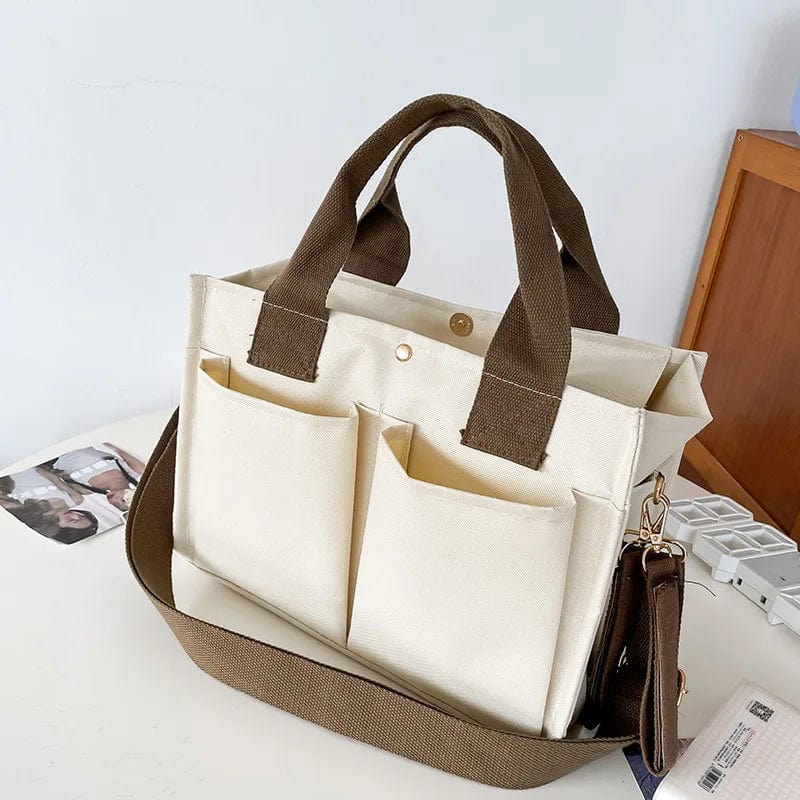 SHOWLU FASHION STORE Creamy-white Japanese Style High Quality Canvas Bags For Women Multipockets Mommy Bag Outdoor Handbags Large-capacity Crossbody Bags Tote Bag