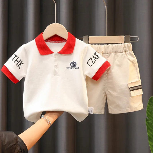 Showlu Fashion Store Crown / CHINA / 12M 0-5 Year Old Baby Boy Summer Simple Clothes Set Children's Fashion Polo Shirt + Cotton Shorts 2-Piece Set