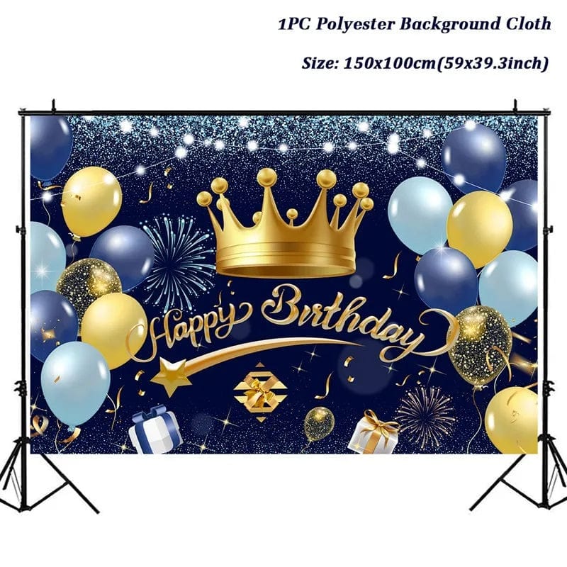 Showlu Fashion Store crown HB 2 Black Golden Happy Birthday Backdrop Banner Background 30th 40th 50th Birthday Photo Background Birthday Party Backdrop Decor