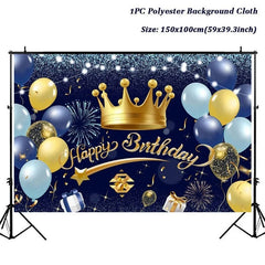 Showlu Fashion Store crown HB 2 Black Golden Happy Birthday Backdrop Banner Background 30th 40th 50th Birthday Photo Background Birthday Party Backdrop Decor