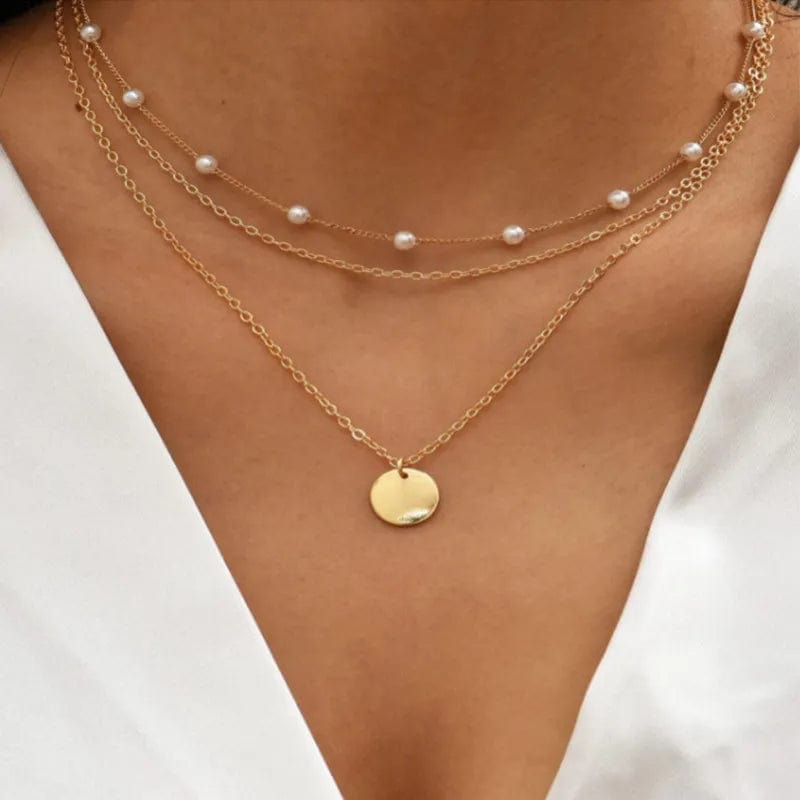  Showlu Fashion Store Crystal Zircon Heart Star Charm Layered Pendant Necklace Set for Women Charms Fashion Square Rhinestone Female Vintage Jewelry