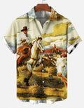 Men's Hawaiian shirt by Showlu Fashion with 3D print, short sleeves, green cotton fabric, casual Y2K style, oversized fit.
