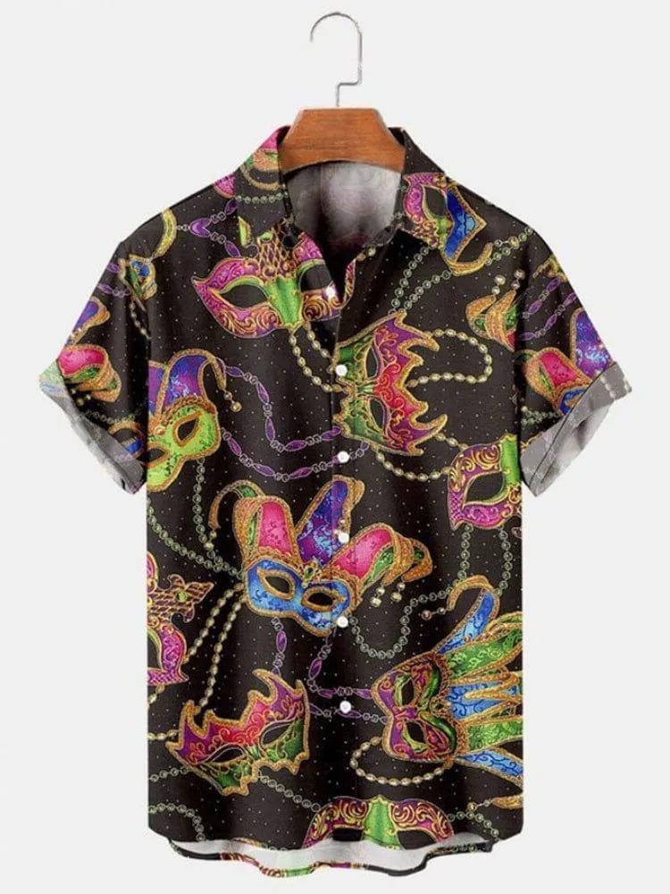 Men's Hawaiian shirt by Showlu Fashion, green 3D print short sleeve cotton shirt with a casual, oversized Y2K-inspired design.