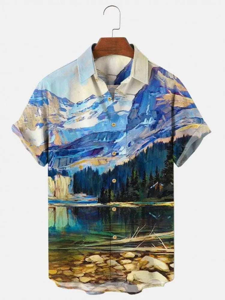 Men's Hawaiian shirt by Showlu Fashion with 3D print, short sleeves, green cotton fabric, casual summer style.