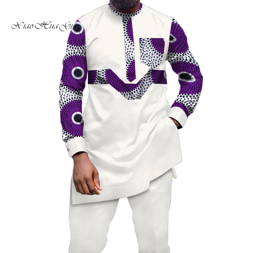 SHOWLU FASHION STORE CS4001 1542 / M 2 Piece Set for Men African Clothing Autumn Long Sleeve Dashiki Shirts and Pant Set Fashion Cotton Wax Suit Outfits WYN457