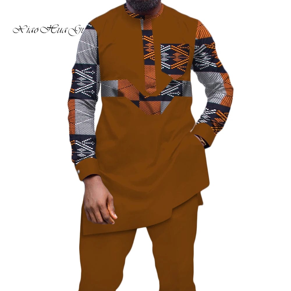 SHOWLU FASHION STORE CS4005 1536 / XS 2 Piece Set for Men African Clothing Autumn Long Sleeve Dashiki Shirts and Pant Set Fashion Cotton Wax Suit Outfits WYN457