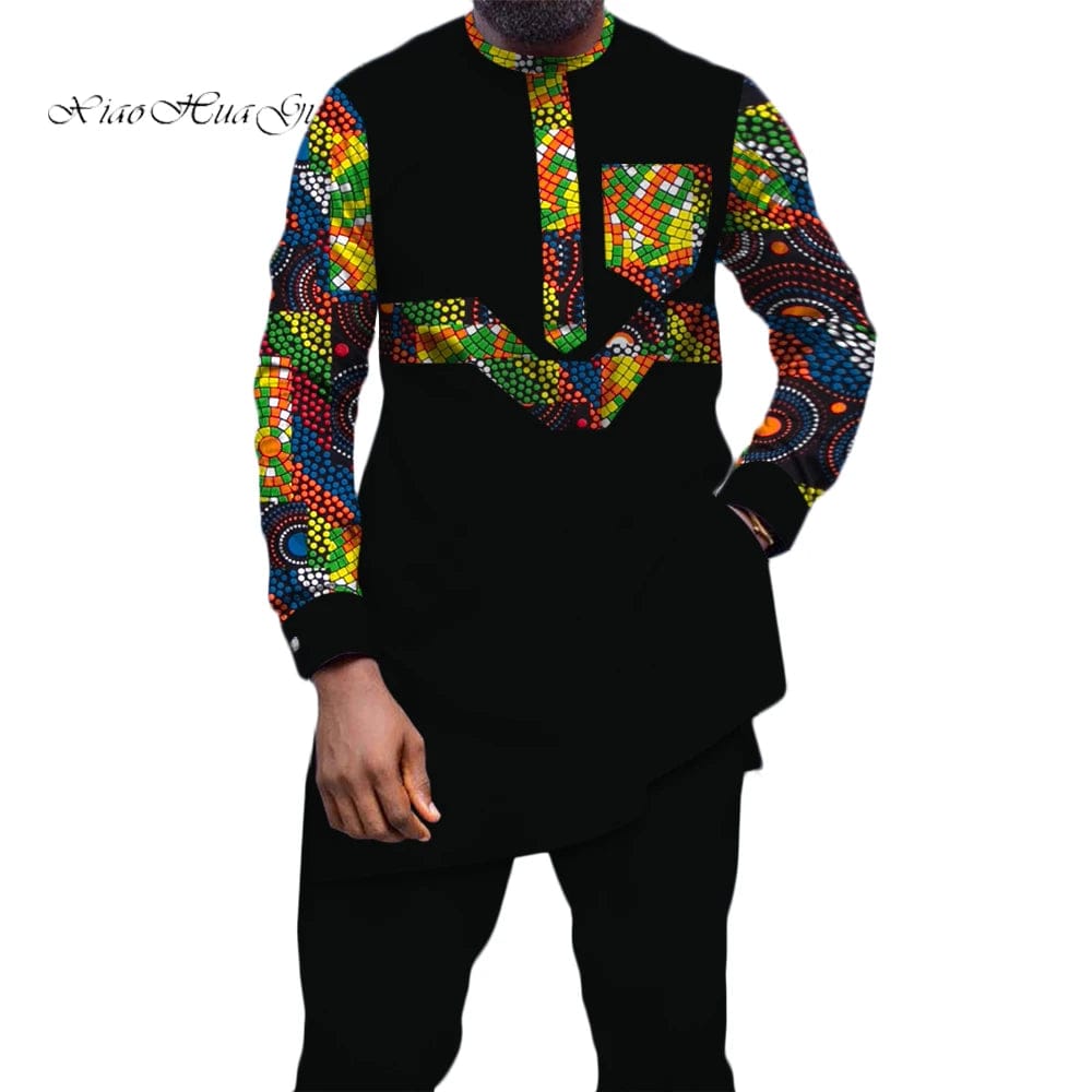 SHOWLU FASHION STORE CS4009 1538 / M 2 Piece Set for Men African Clothing Autumn Long Sleeve Dashiki Shirts and Pant Set Fashion Cotton Wax Suit Outfits WYN457