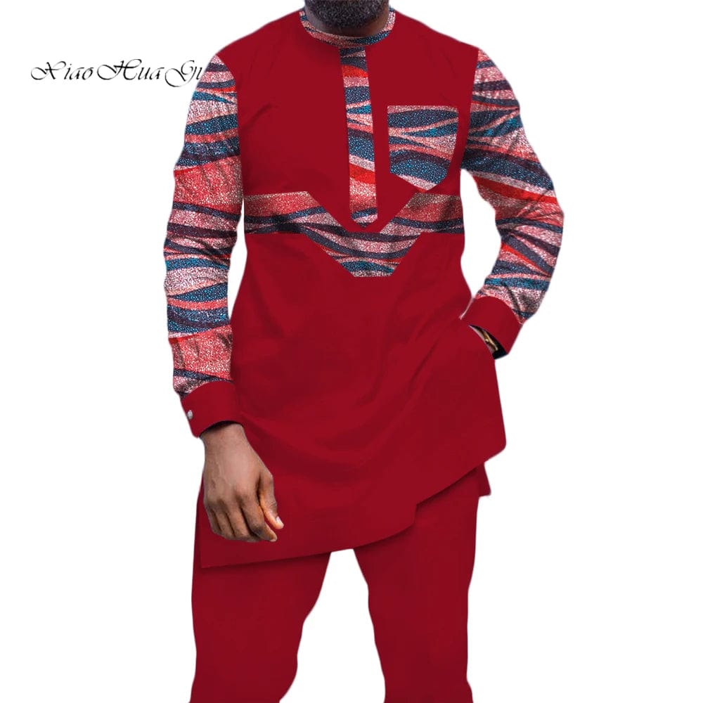 SHOWLU FASHION STORE CS4016 1537 / M 2 Piece Set for Men African Clothing Autumn Long Sleeve Dashiki Shirts and Pant Set Fashion Cotton Wax Suit Outfits WYN457