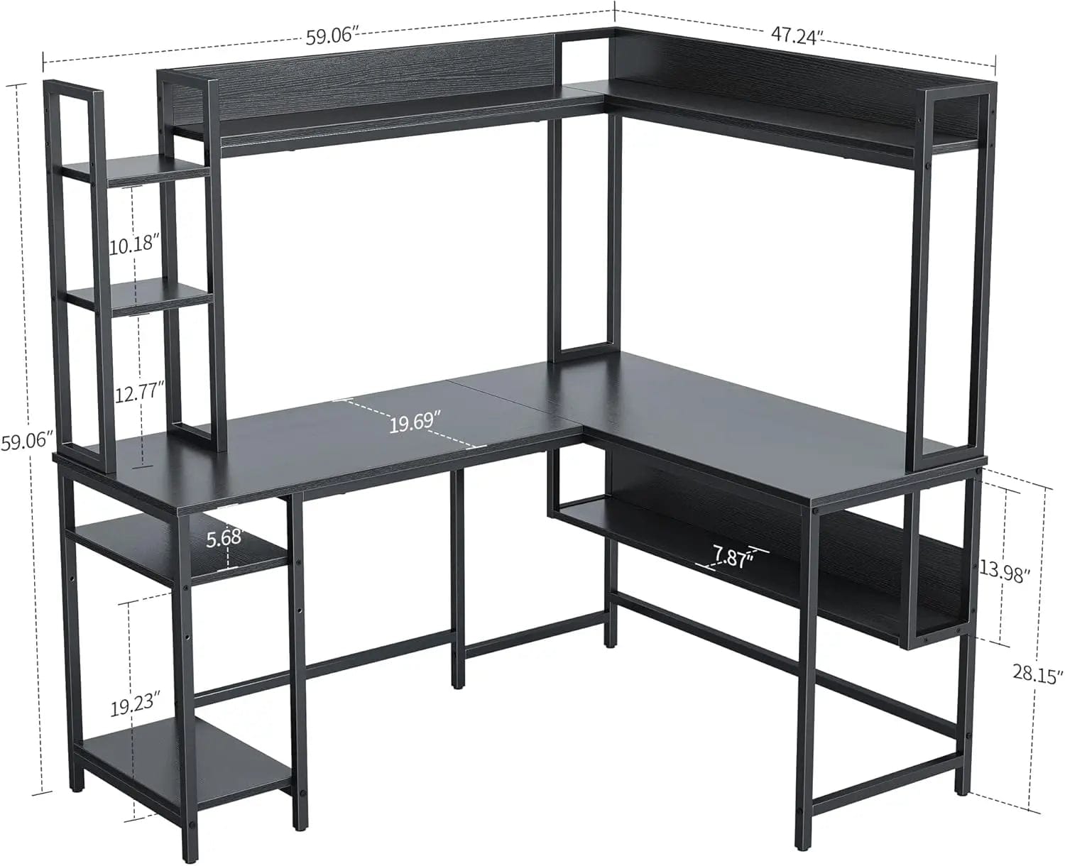 SHOWLU FASHION STORE CubiCubi L Shaped Gaming Desk with Hutch, 60" Corner Computer Desk with Storage Shelves, Large Home Office Desk with Bookshelf,