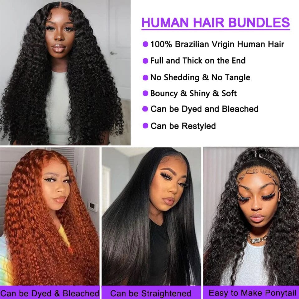 SHOWLU FASHION STORE Curly Human Hair Bundles With Frontal Brazilian Deep Wave Bundles With Frontal Human Hair Weave Extensions 3 Bundles Remy Hair