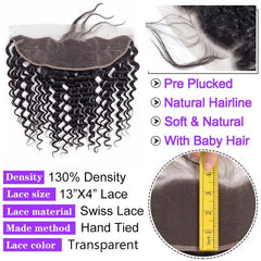 SHOWLU FASHION STORE Curly Human Hair Bundles With Frontal Brazilian Deep Wave Bundles With Frontal Human Hair Weave Extensions 3 Bundles Remy Hair