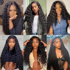 SHOWLU FASHION STORE Curly Human Hair Bundles With Frontal Brazilian Deep Wave Bundles With Frontal Human Hair Weave Extensions 3 Bundles Remy Hair