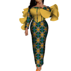 SHOWLU FASHION STORE Customized African Women Coat Dashiki Women Sexy Suspender Clothes Ankara Long Sleeve Slim Dress WY8837