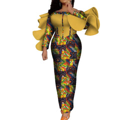 SHOWLU FASHION STORE Customized African Women Coat Dashiki Women Sexy Suspender Clothes Ankara Long Sleeve Slim Dress WY8837