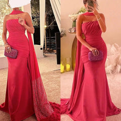 SHOWLU FASHION STORE Customized Matching Fashion Halter Mermaid Cocktail Dresses Tassel Beaded Shirred Sweep/Brush Skirts Charmeuse Evening  2023