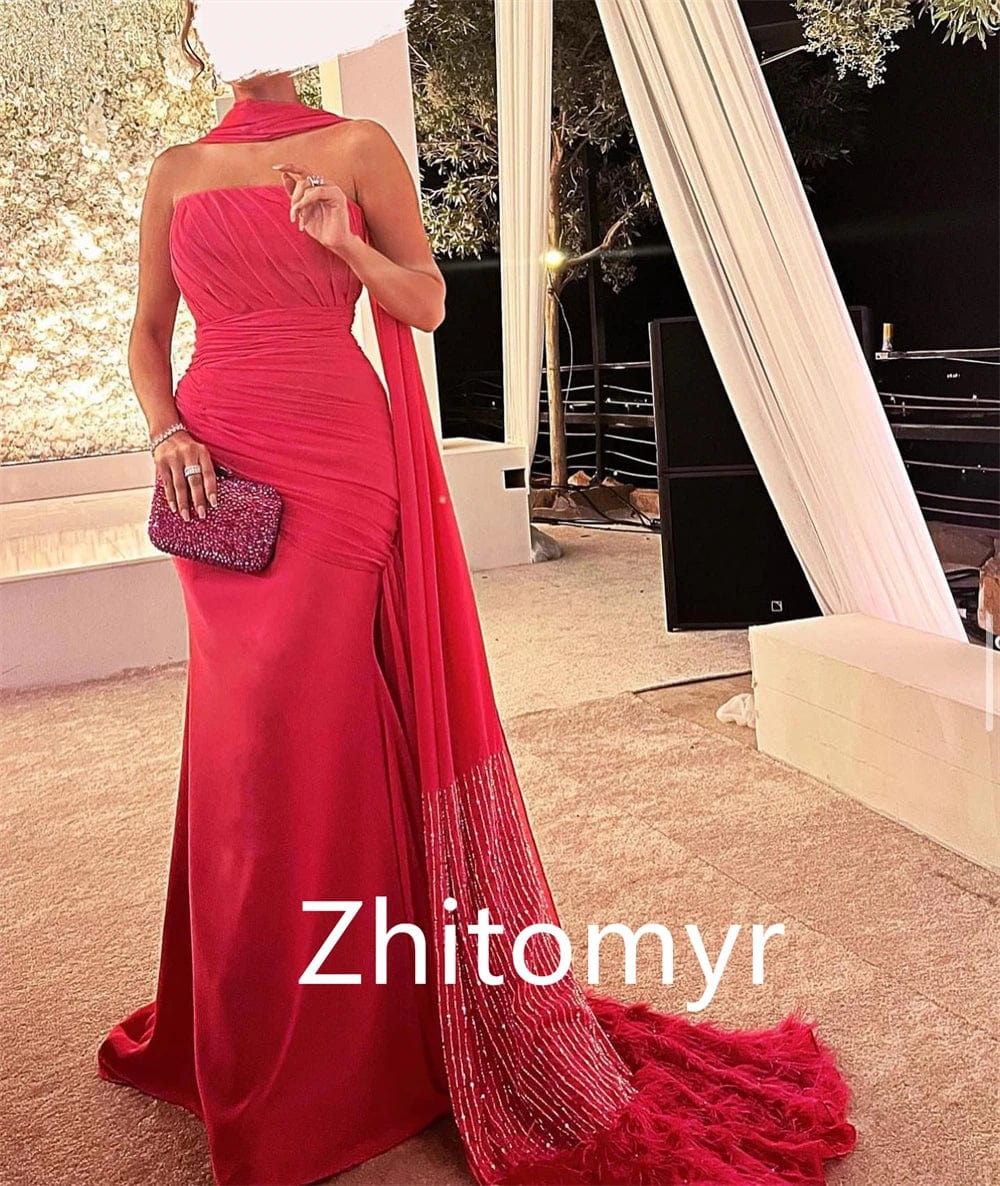 SHOWLU FASHION STORE Customized Matching Fashion Halter Mermaid Cocktail Dresses Tassel Beaded Shirred Sweep/Brush Skirts Charmeuse Evening  2023