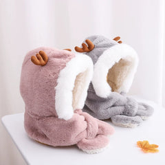  Showlu Fashion Store Cute Autumn and Winter Antlers Women's Scarf Earmuffs Hat Christmas