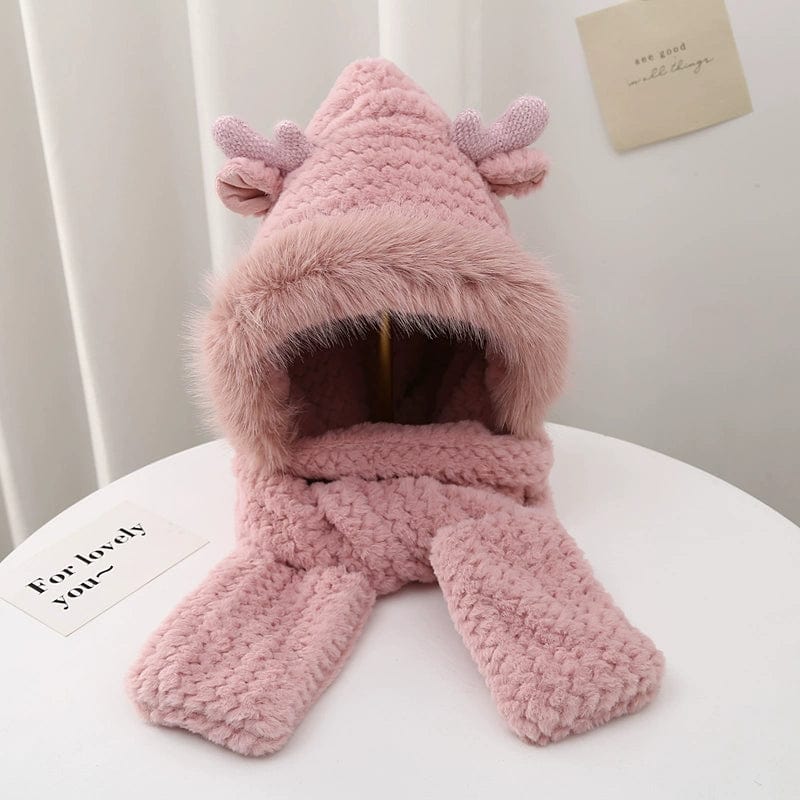  Showlu Fashion Store Cute Autumn and Winter Antlers Women's Scarf Earmuffs Hat Christmas