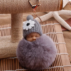 SHOWLU FASHION STORE Cute Pompom Sleeping Baby Keychain Fluffy Plush Doll Keychains Women Girl Bags Keyrings Cars Key Ring Gift Charming Decor