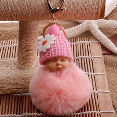 SHOWLU FASHION STORE Cute Pompom Sleeping Baby Keychain Fluffy Plush Doll Keychains Women Girl Bags Keyrings Cars Key Ring Gift Charming Decor